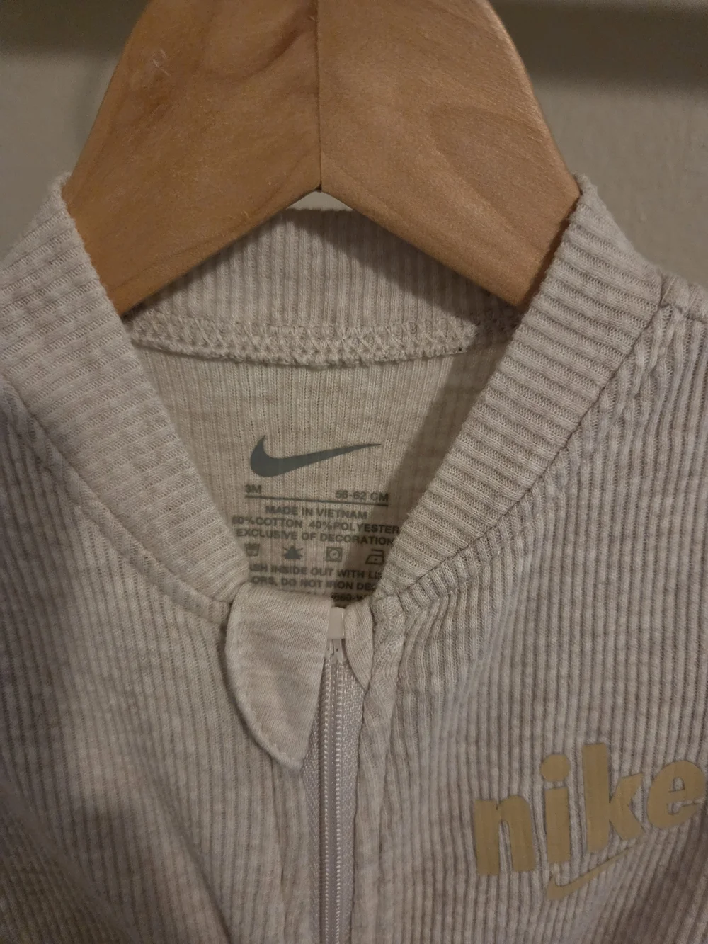 Nike Baby 3M Beige Ribbed Footed Baby One-Piece